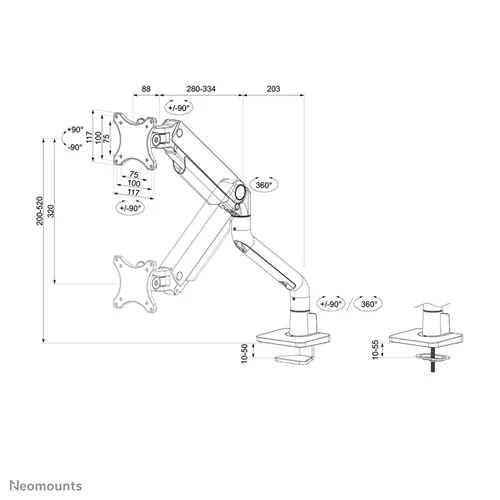 Neomounts DS70S-950WH1 Monitorarm - Full Motion voor 17-49” Schermen - Wit