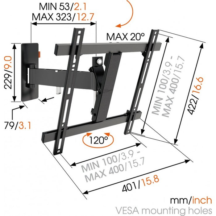 Vogel's WALL 2225 draaibare tv muurbeugel zwart tot 55 inch