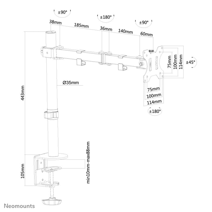 Neomounts FPMA-D550black is een bureausteun met 3 draaipunten voor flat screens t/m 32 inch - Zwart