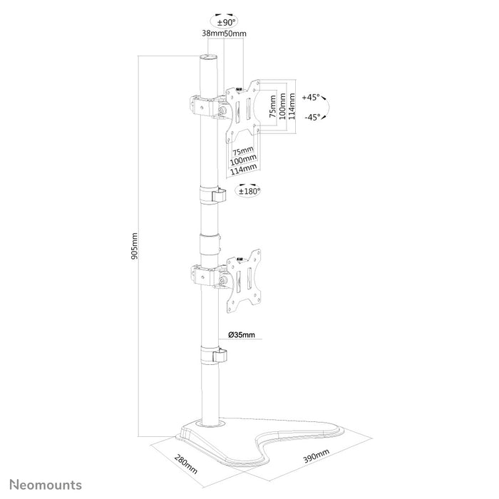 FPMA-D550DDVBLACK is een bureausteun voor 2 flat screens t/m 32 inch.