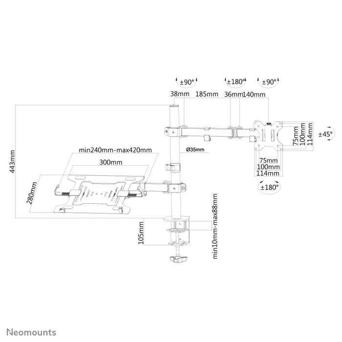 Neomounts FPMA-D550NOTEBOOK is een bureausteun voor een notebook en flat screen t/m 32 inch.