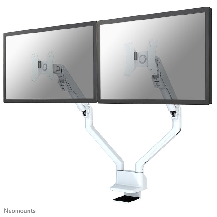 FPMA-D750DWHITE2 is een bureausteun met gasveer voor flat screens t/m 32 inch (81 cm).