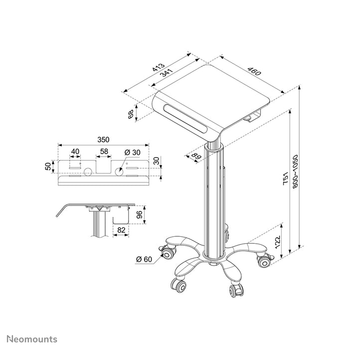 Neomounts MED-M050 is een verrijdbare werkplek voor laptop.