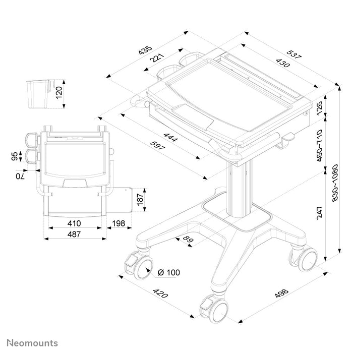 MED-M200 is een verrijdbare werkplek voor laptop, toetsenbord en muis.