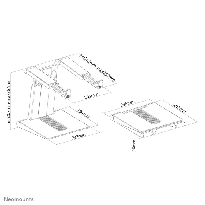 Neomounts opvouwbare laptop standaard - Zilver/ zwart