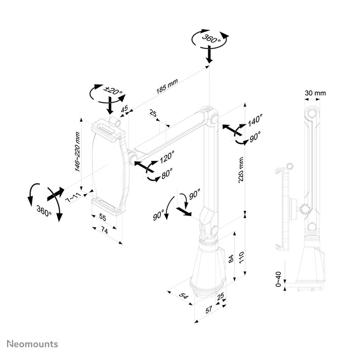 Neomounts TABLET-D100SILVER is een universele bureausteun voor een tablet.