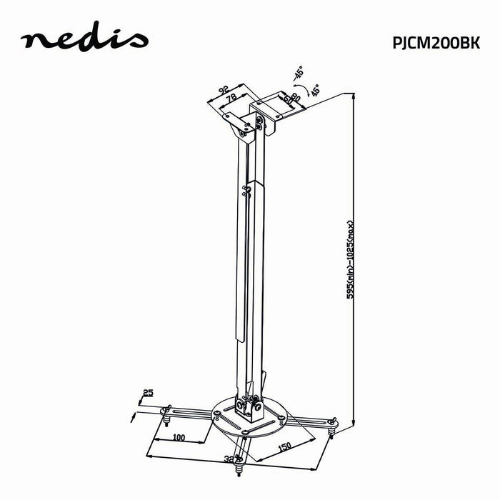 Plafondbeugel voor Projector | 360° Draaibaar | Max. 10 kg | Afstand tot de Muur 550 - 1000 mm | Zwart