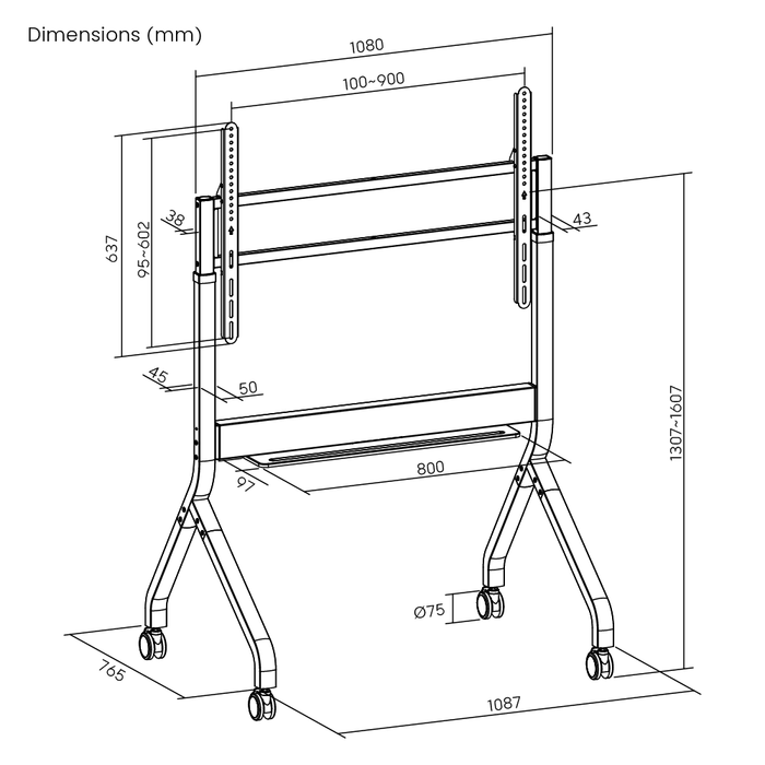 Wolff Mount TVB-136 | Meuble de présentation électrique réglable en hauteur Adapté pour 50–90 pouces | VESA 900x600 | Max. 90 kg