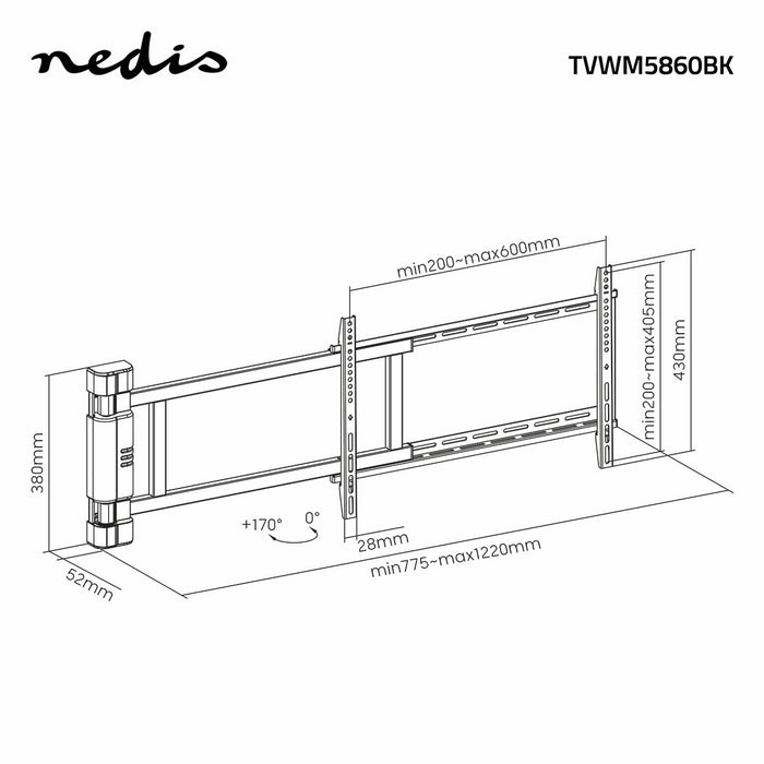Support mural TV électrique 32-75" | 40 kg max. | Angle de rotation de 90° | Télécommande