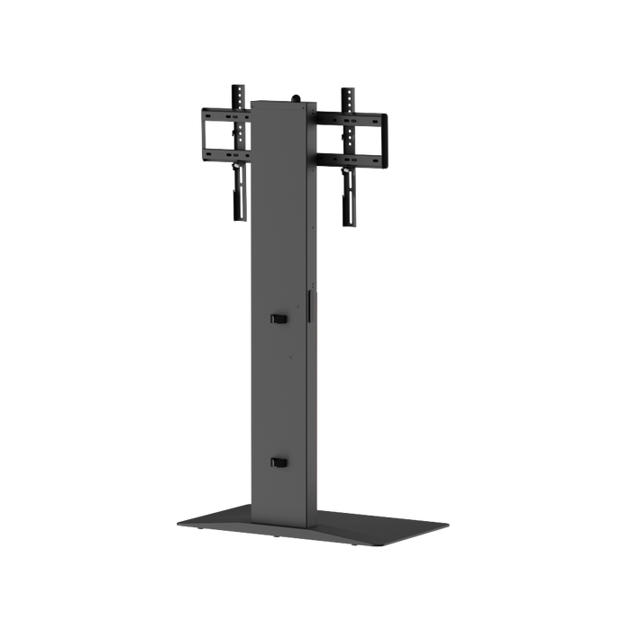 Support Wolff – Support de sol premium indépendant pour TV avec FreeLift™ – Hauteur réglable d'une seule main – Compatible avec les TV jusqu'à 86 pouces – Base massive extra large – Gestion des câbles – Noir/Noyer