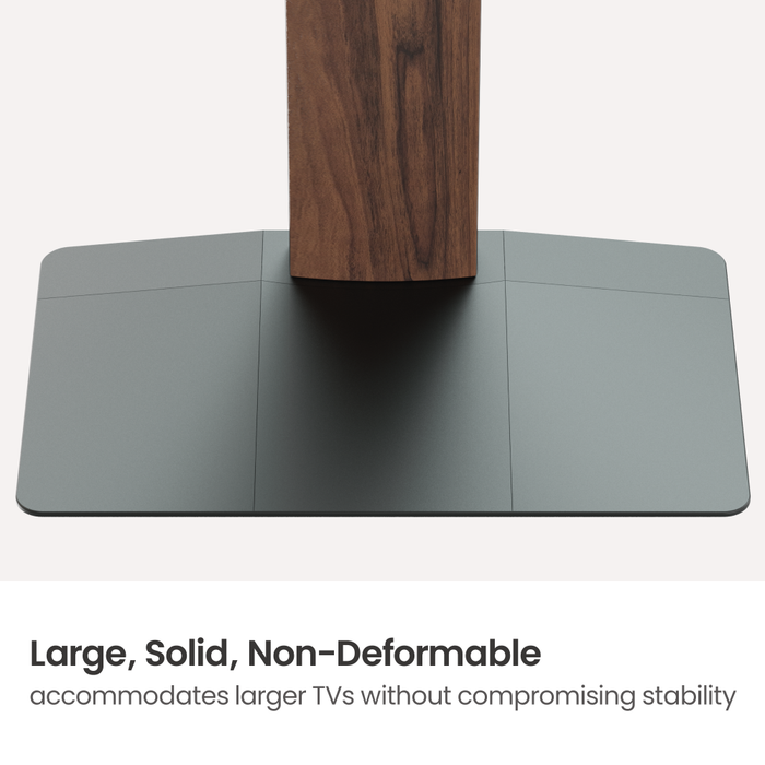 Support Wolff – Support de sol premium indépendant pour TV avec FreeLift™ – Hauteur réglable d'une seule main – Compatible avec les TV jusqu'à 86 pouces – Base massive extra large – Gestion des câbles – Noir/Noyer
