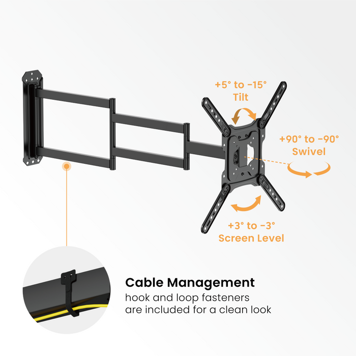 Wolff Mount Extra lange Full-Motion TV Muurbeugel tot 65 inch |tot 95cm uit de muur! |Universeel |VESA 400x400