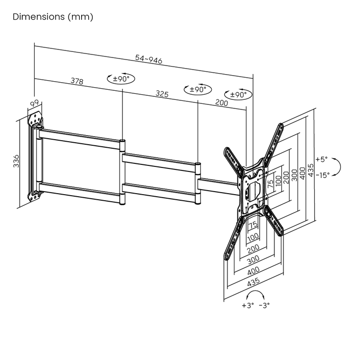 Wolff Mount Extra lange Full-Motion TV Muurbeugel tot 65 inch |tot 95cm uit de muur! |Universeel |VESA 400x400