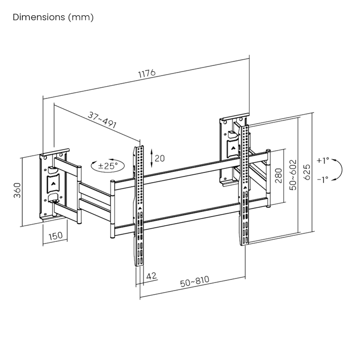 Wolff Mount Support Mural TV Ultra Résistant jusqu'à 100 pouces | Ultra Plat & Montage d'Angle